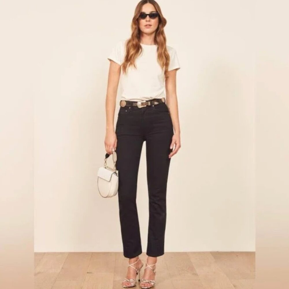 Reformation Stevie High Rise Black Straight Jeans
